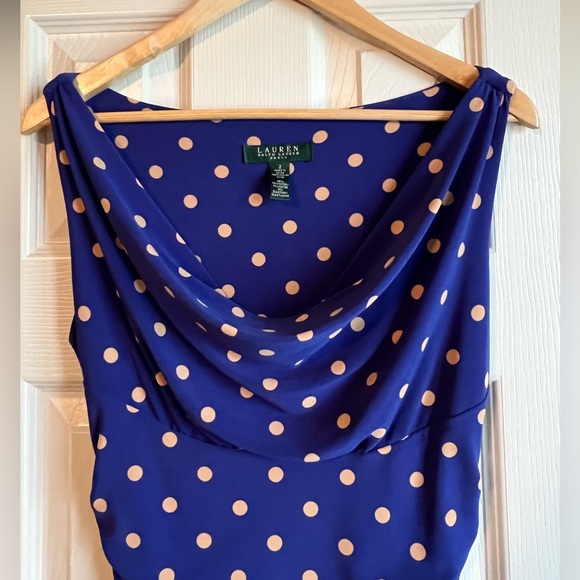 Ralph Lauren Blue and Beige Polka Dot Ruched Maxi Dress - Picture 6 of 6